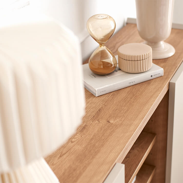 A stylish sideboard in shabby natural and beige