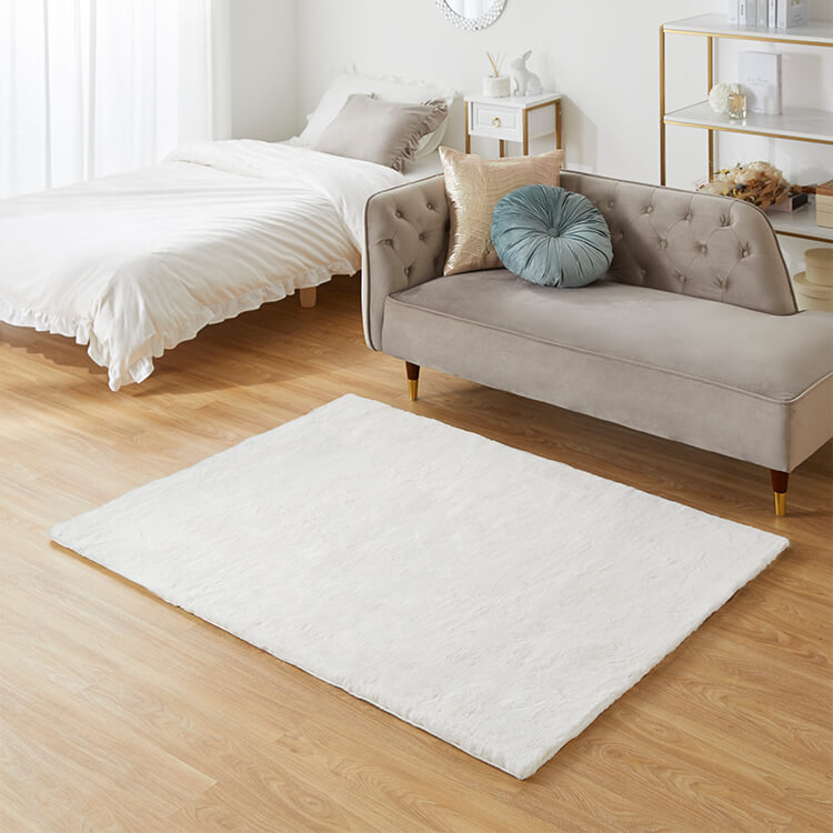 Sサイズ ラグ ラグマット カーペット シャギーラグ フェイクラビットファー 絨毯 長方形 滑り止め付き