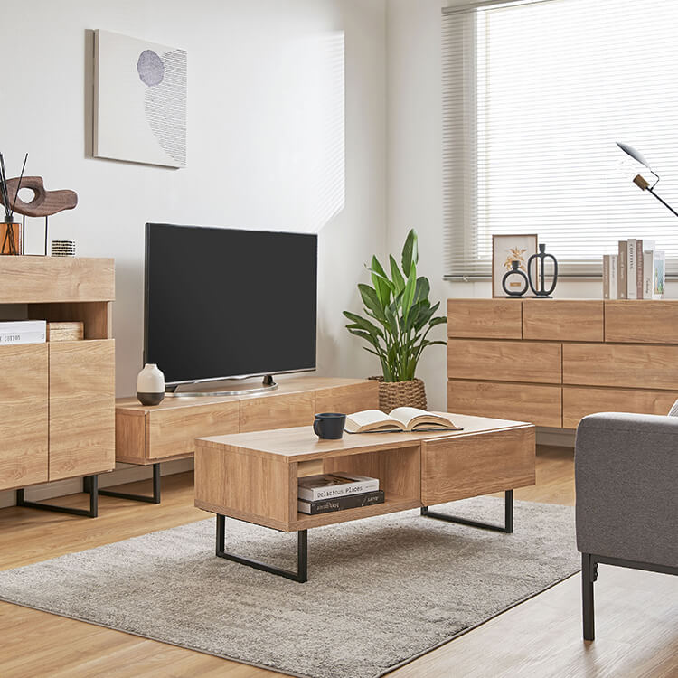 Stylish wooden TV stand with steel legs