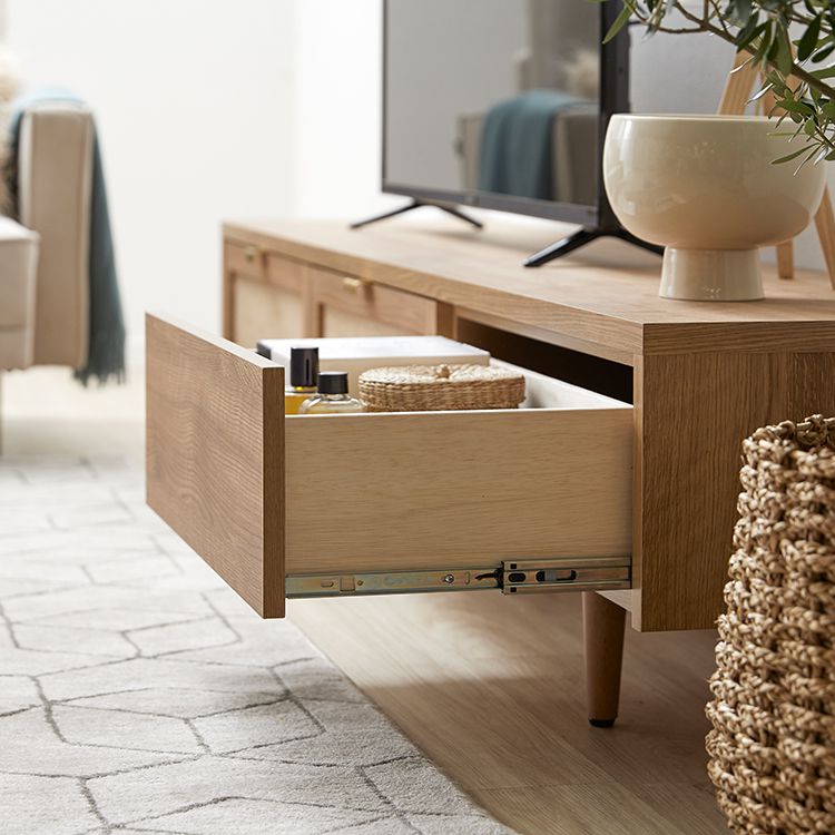 Japanese-made TV stand with flap doors and storage space, wooden legs