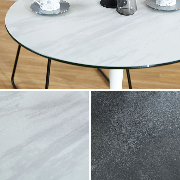 Marble-look round table with glass top, compact