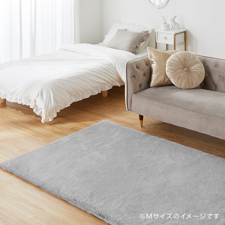 Sサイズ ラグ ラグマット カーペット シャギーラグ フェイクラビットファー 絨毯 長方形 滑り止め付き