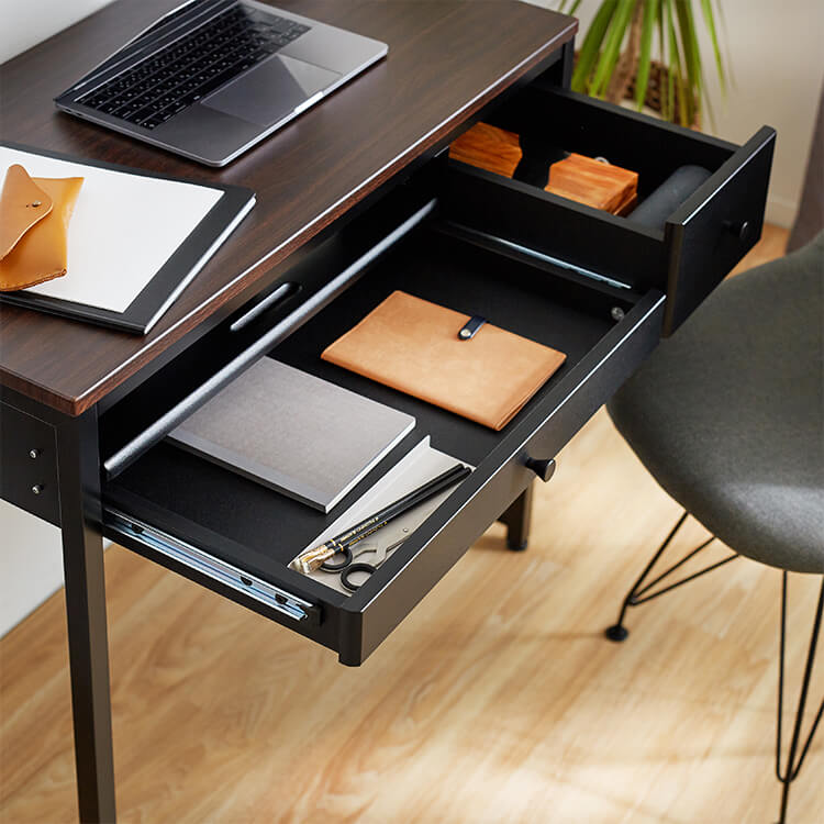 Compact desk with drawer, glass top, nail desk