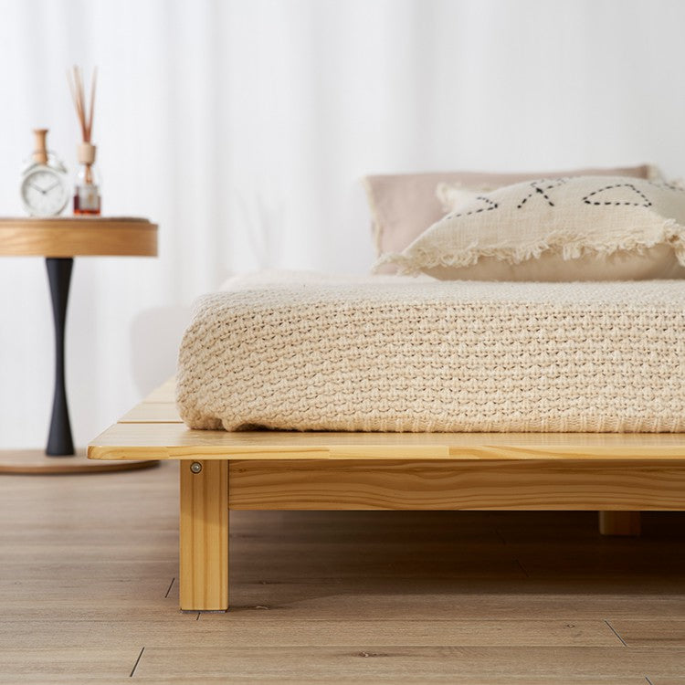 Bed frame, low type, slatted base, wooden, solid pine [SD]