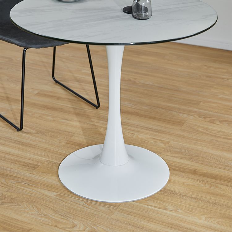 Marble-look round table with glass top, compact