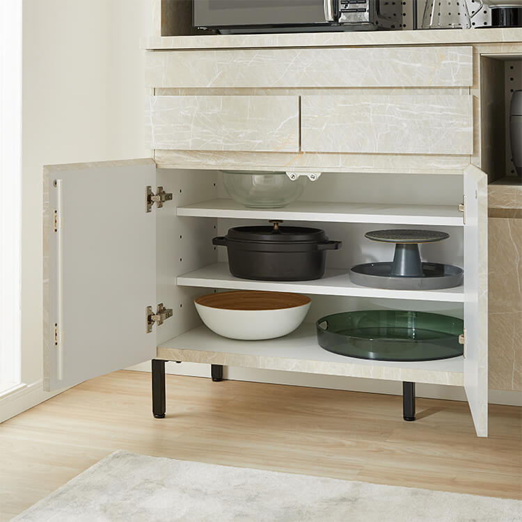 キッチンカウンター キッチンラック 食器棚 大理石柄 キッチンボード キッチン収納 スライド 国産 ストーン風