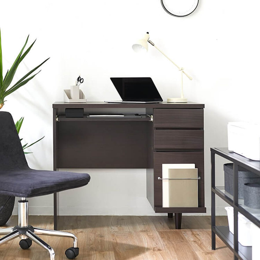 Computer desk with integrated storage for A4 size documents