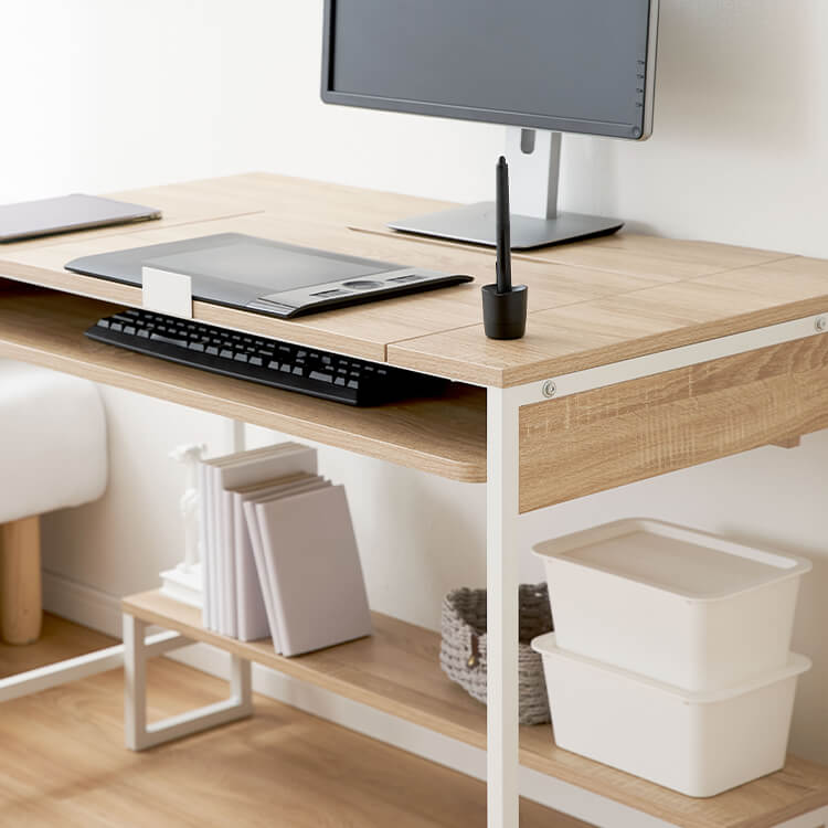 パソコンデスク オフィスデスク ワークデスク 学習机 段階調節 スライドラック タップ収納