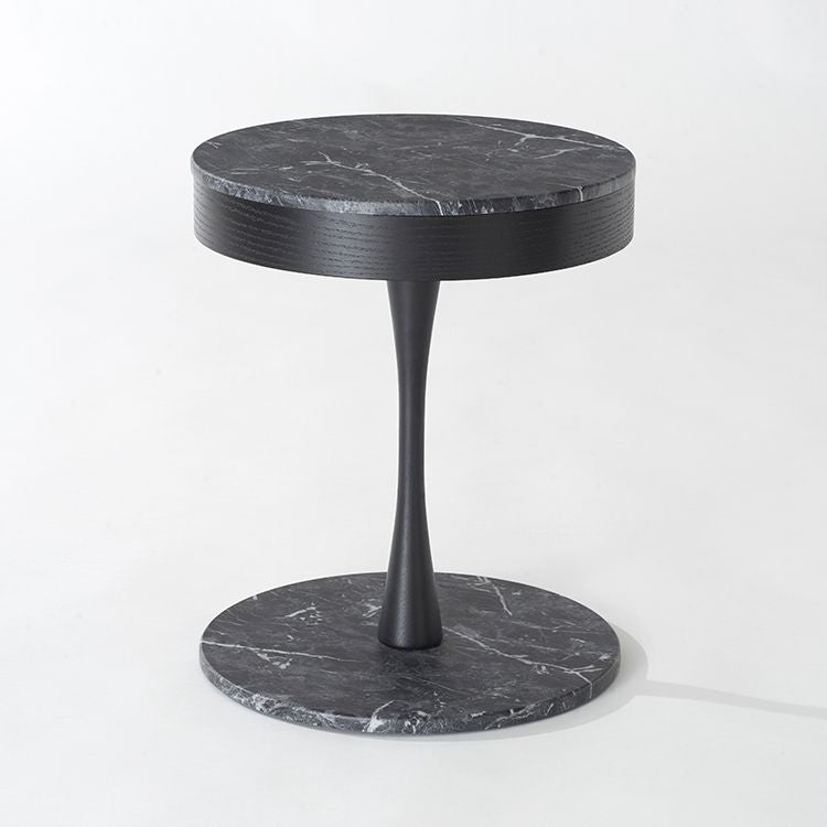 Marble pattern side table, night table, coffee table, round table with storage