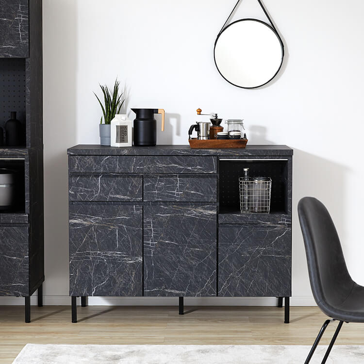 キッチンカウンター キッチンラック 食器棚 大理石柄 キッチンボード キッチン収納 スライド 国産 ストーン風