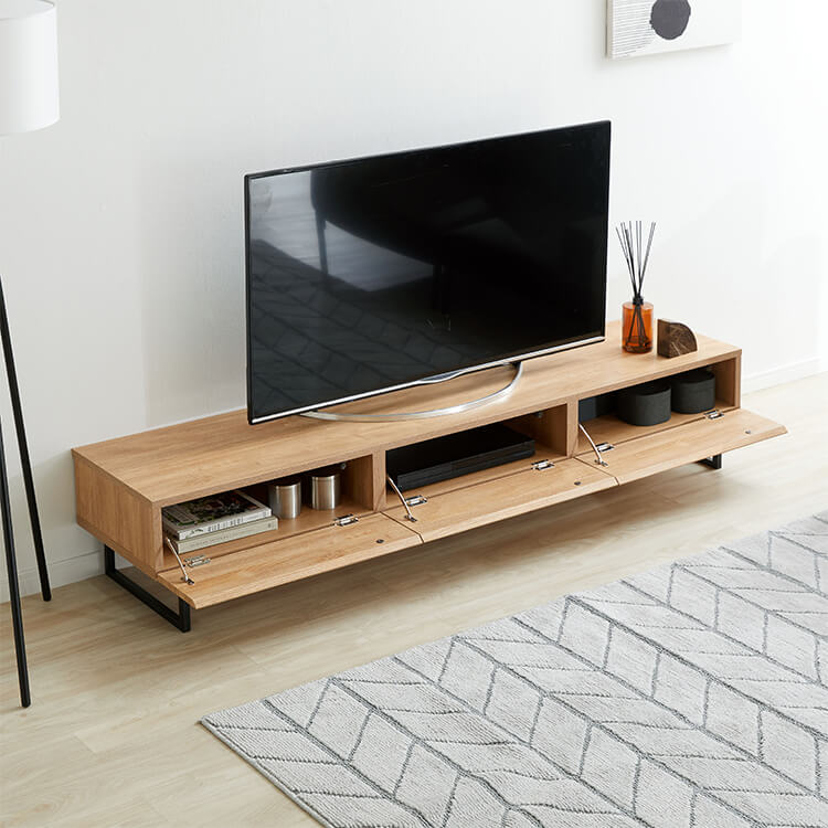 Stylish wooden TV stand with steel legs