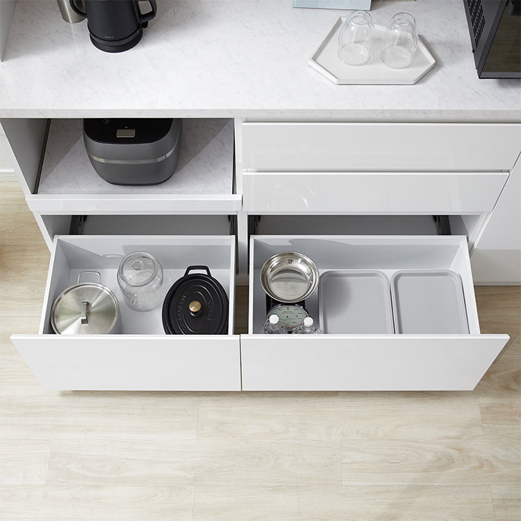 日本製 食器棚 キッチン収納 レンジ台 スライドカウンター付 引き出し 大理石調