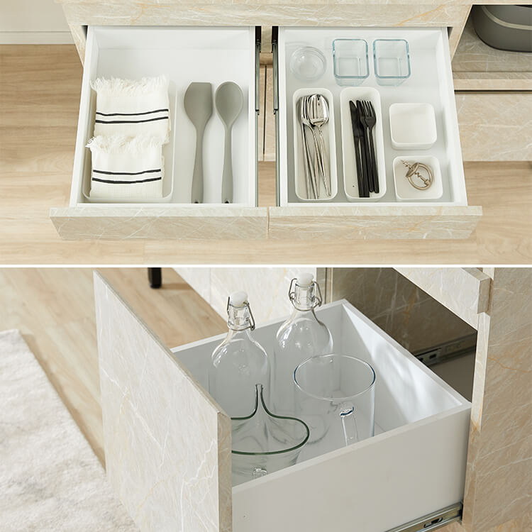 キッチンカウンター キッチンラック 食器棚 大理石柄 キッチンボード キッチン収納 スライド 国産 ストーン風