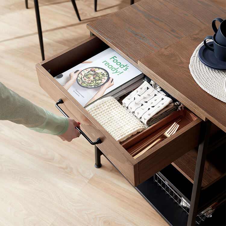 伸縮式キッチンカウンター 木目調