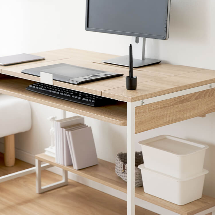 パソコンデスク オフィスデスク ワークデスク 学習机 段階調節 スライドラック タップ収納