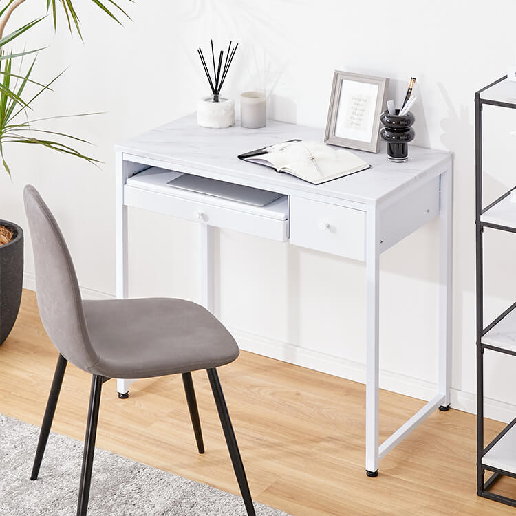 Compact desk with drawer, glass top, nail desk