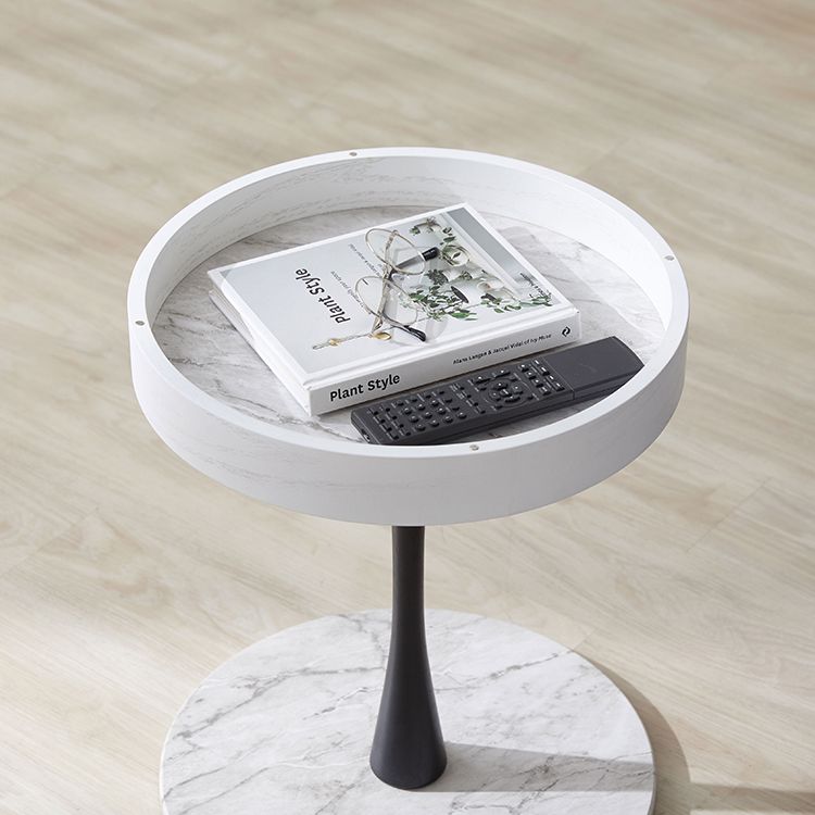 Marble pattern side table, night table, coffee table, round table with storage