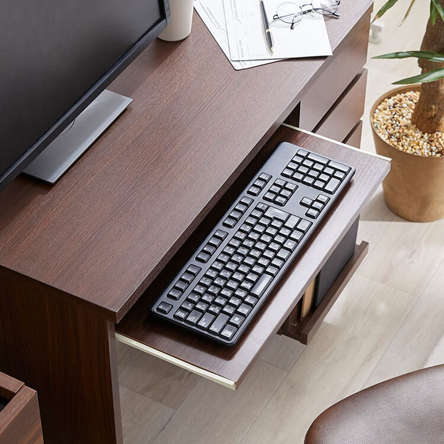 Computer desk with integrated storage for A4 size documents