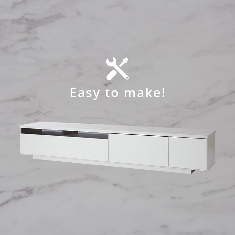 Low TV stand with storage, marble pattern, marble furniture, cord hole, made in Japan, finished product