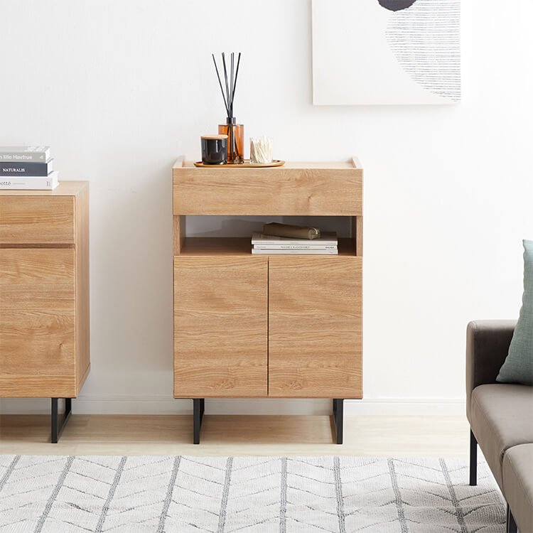 Stylish wooden cabinet with steel legs