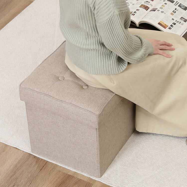 Storage stool, foldable, beige/herringbone grey