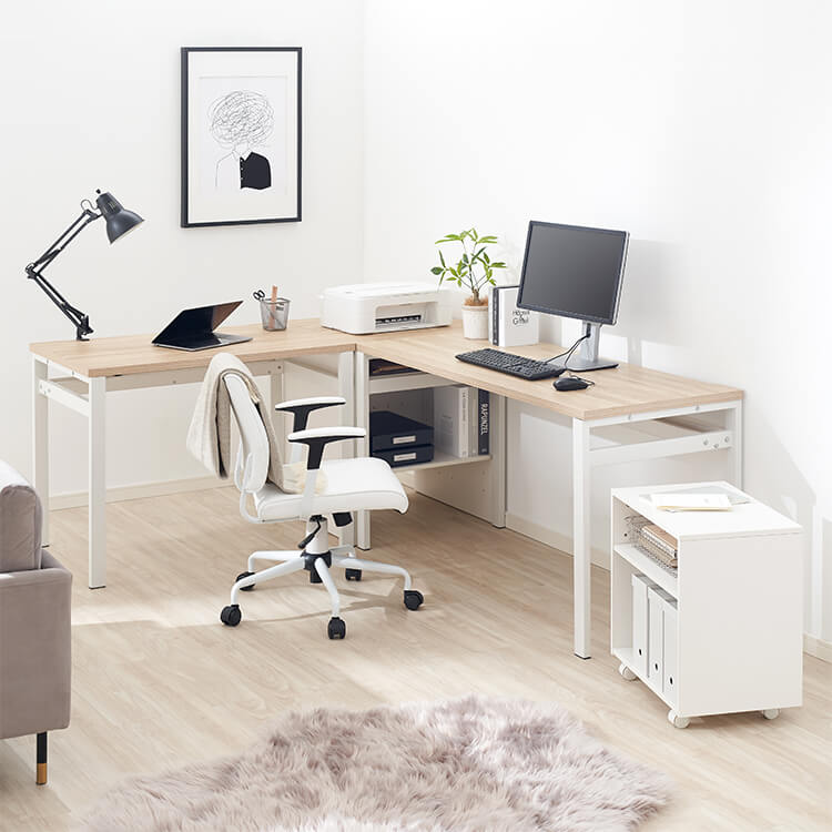 L-shaped desk with storage PC desk