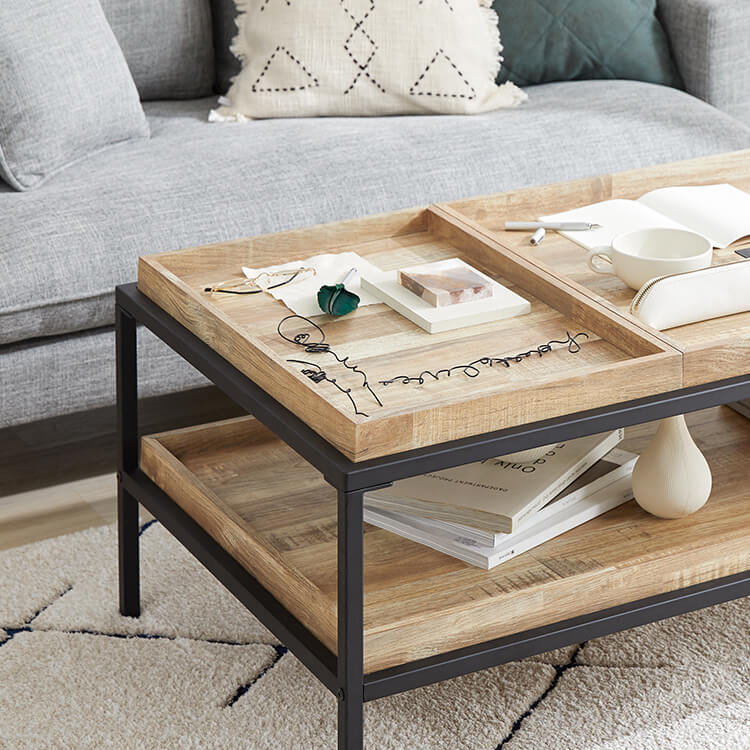 Table Wooden living room table with storage shelf