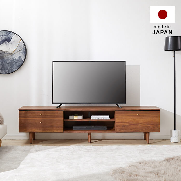 Wood-grain TV stand, brass, wooden legs, made in Japan [width 180]