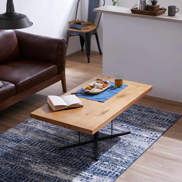 Compact low table made of pine veneer with steel legs, vintage style, living room table