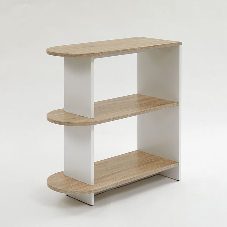 Open shelves, visible storage, partitions, side tables
