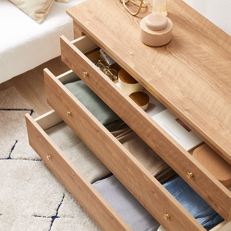 Chest of drawers Living room storage Wooden 3-drawer Clothes chest Low type Made in Japan