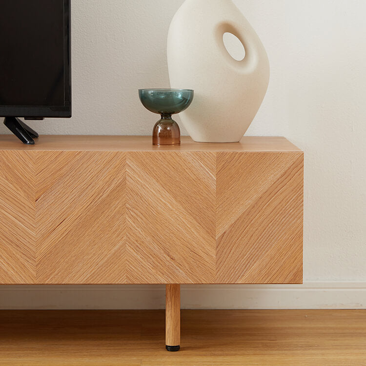 Wooden TV stand, herringbone pattern, made in Japan