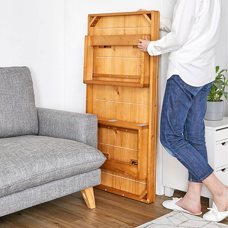 Folding table with rounded corners, solid pine, made of natural wood, low table, living room table