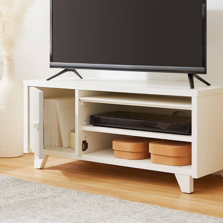 Low TV stand, 32-inch, wooden, with storage, Scandinavian style, with 2 doors of different colors