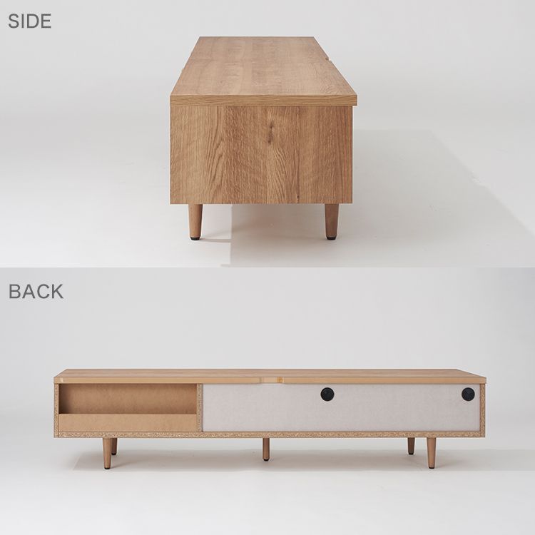 Japanese-made TV stand with flap doors and storage space, wooden legs