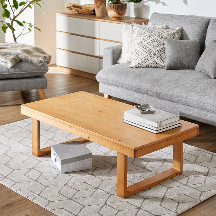 Folding table with rounded corners, solid pine, made of natural wood, low table, living room table