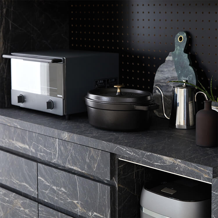 キッチンカウンター キッチンラック 食器棚 大理石柄 キッチンボード キッチン収納 スライド 国産 ストーン風