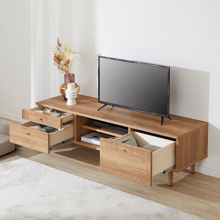 Wood-grain TV stand, brass, wooden legs, made in Japan