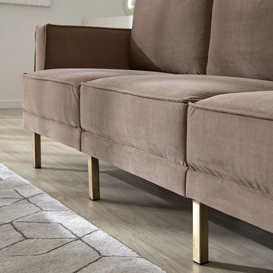 Velvet-like 3-seater couch with steel legs
