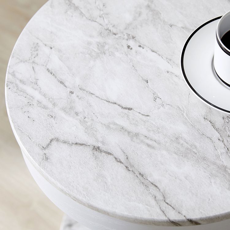 Marble pattern side table, night table, coffee table, round table with storage