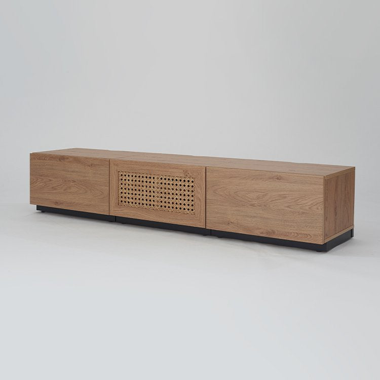 Rattan-style TV stand, wooden, steel legs, rearrangeable, Korean interior