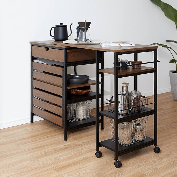 伸縮式キッチンカウンター 木目調