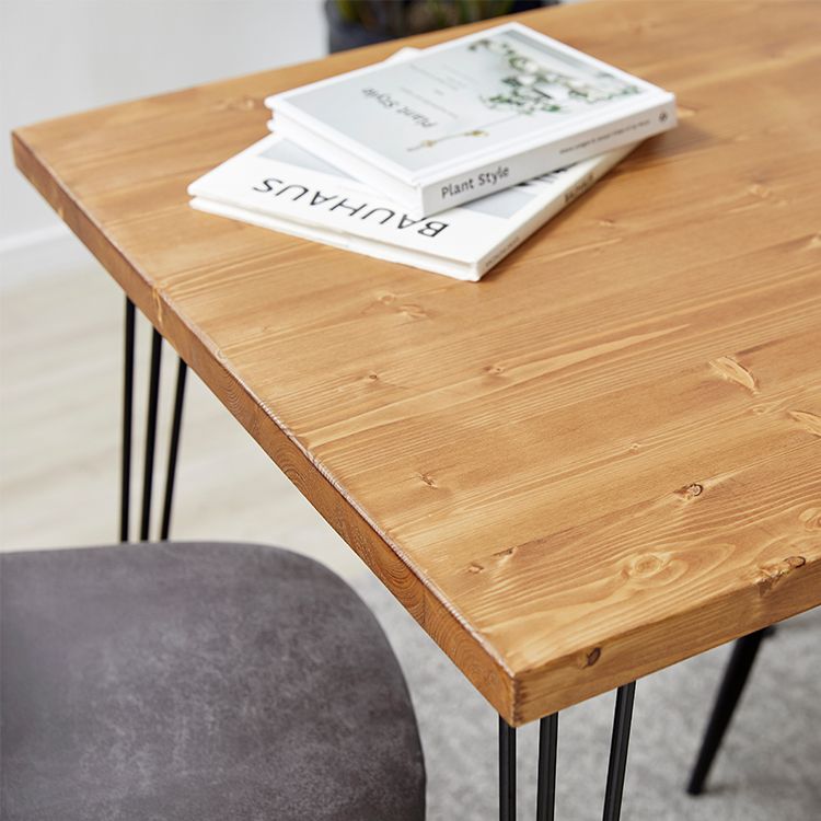 Wooden dining table, square, solid wood, steel legs