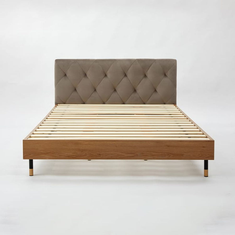 Velvet-like headboard Wooden bed frame [SD]