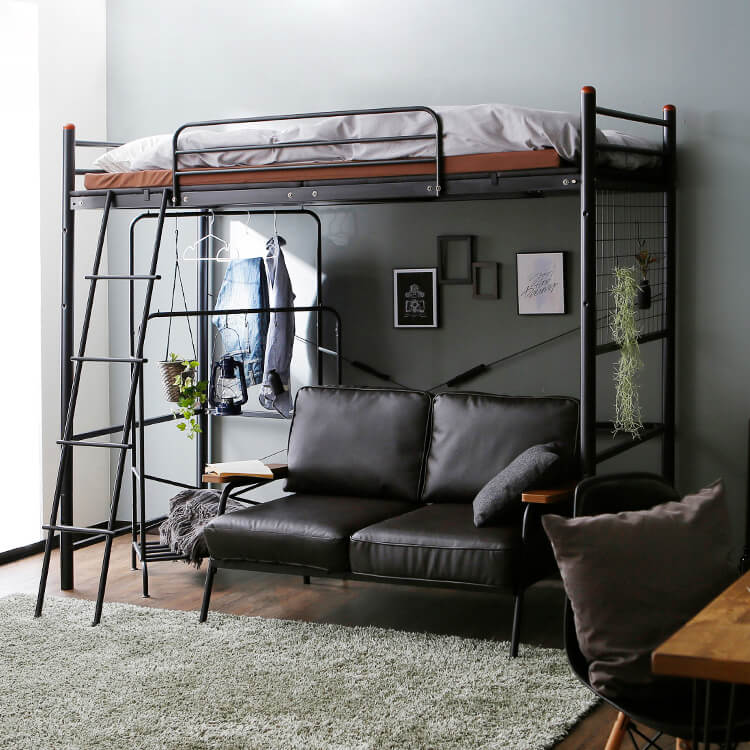 Loft bed with anti-squeak mat and height adjustable [S]