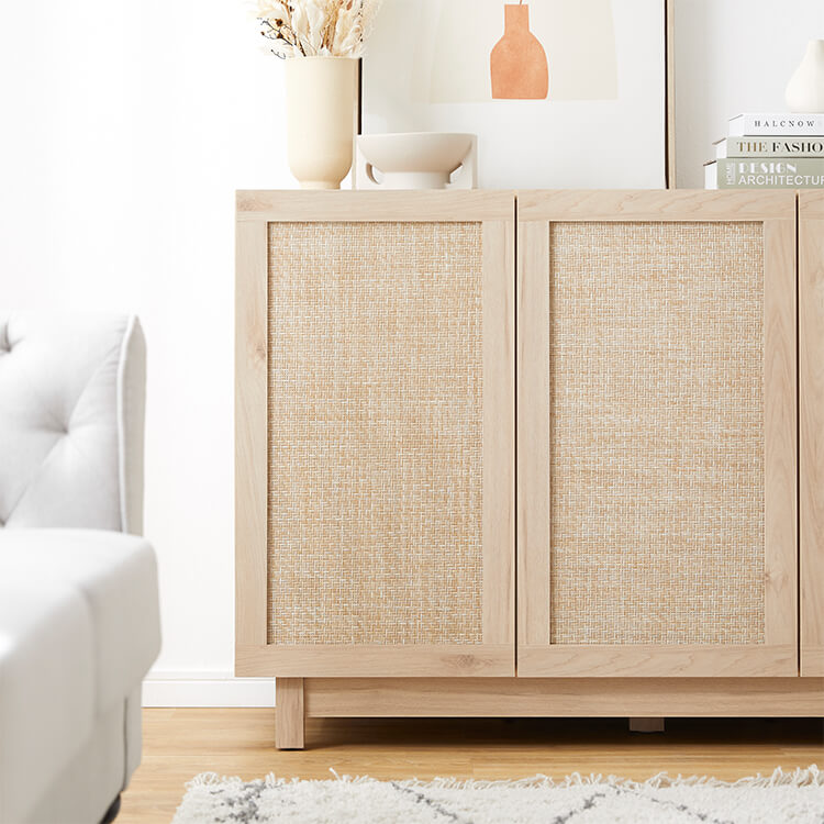 Cabinet Sideboard Storage Shelf Living Room Linen-like Natural