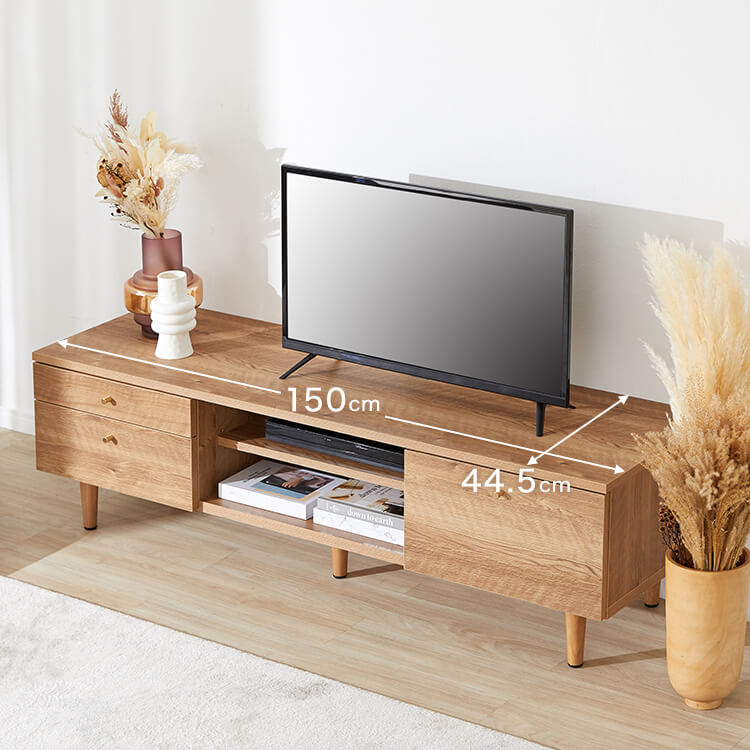 Wood-grain TV stand, brass, wooden legs, made in Japan