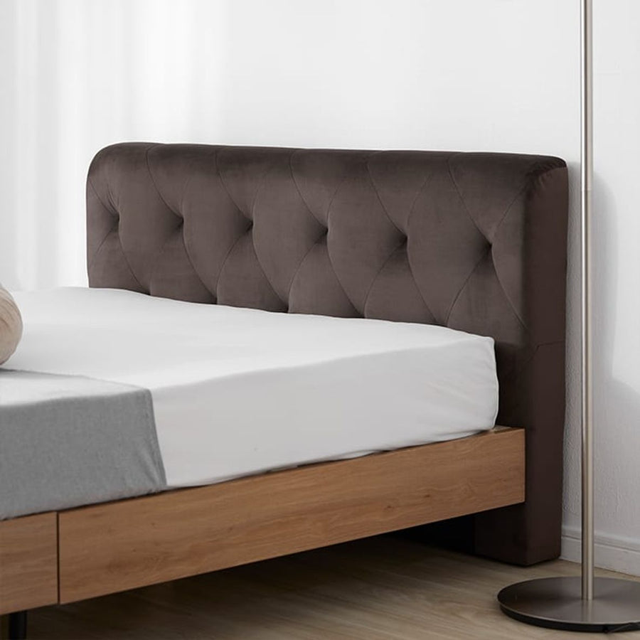 Velvet-like headboard Wooden bed frame [SD]