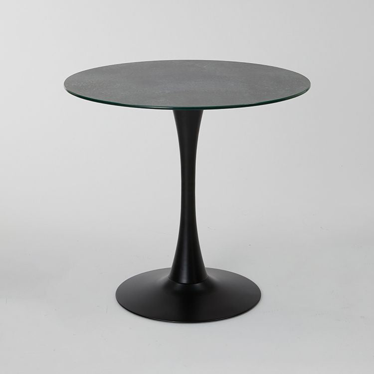 Marble-look round table with glass top, compact