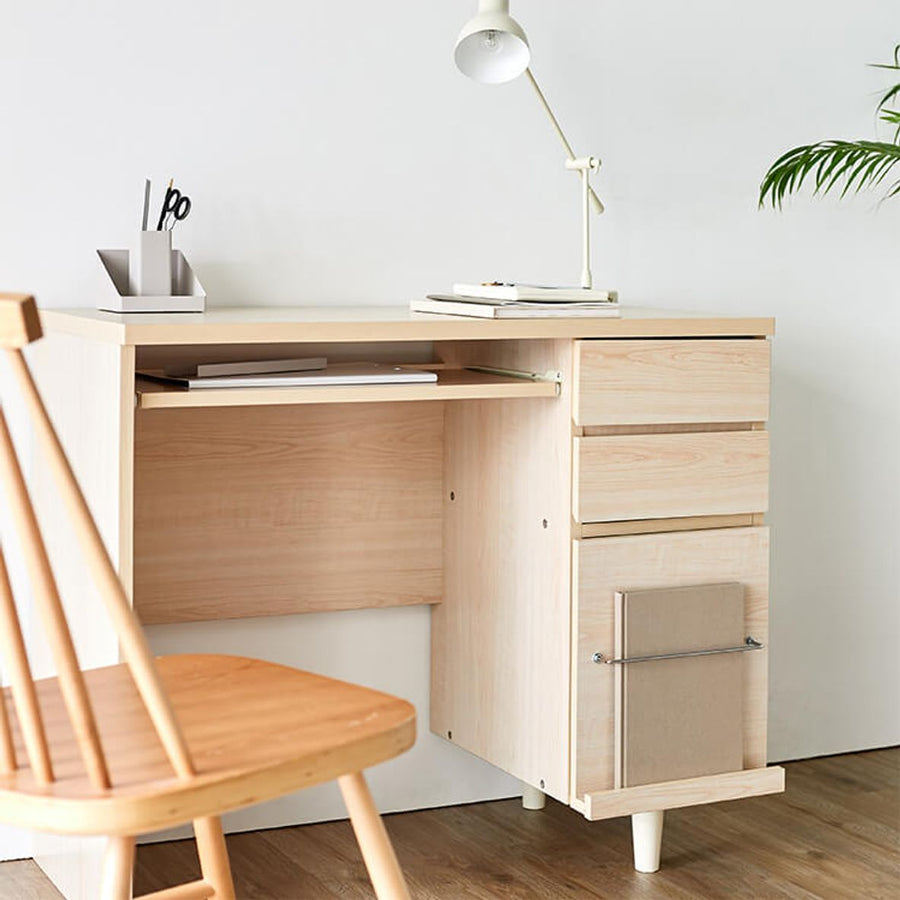 Computer desk with integrated storage for A4 size documents